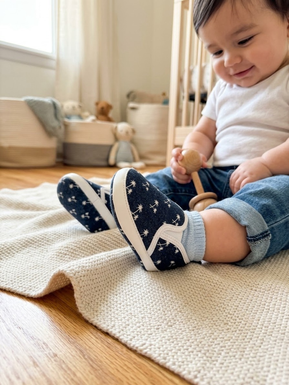 New Tags Tommy Bahama Kids Navy Palm-Print Slip-On Shoes 12-18 months